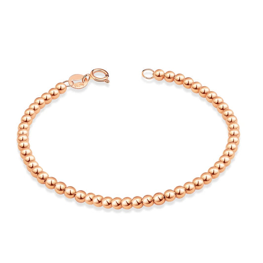 18K Bracelet Strand 4Mm Au750 Gold Beads Baby Children Ladies Girls Gift Women Fine Jewelry Length from 12Cm to 21Cm