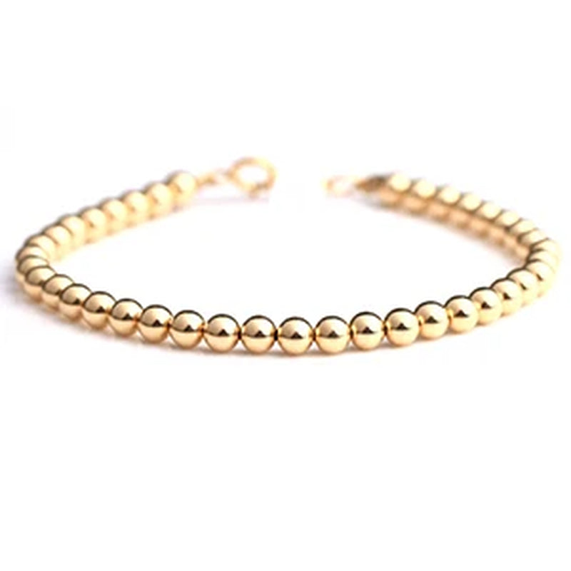 18K Bracelet Strand 4Mm Au750 Gold Beads Baby Children Ladies Girls Gift Women Fine Jewelry Length from 12Cm to 21Cm
