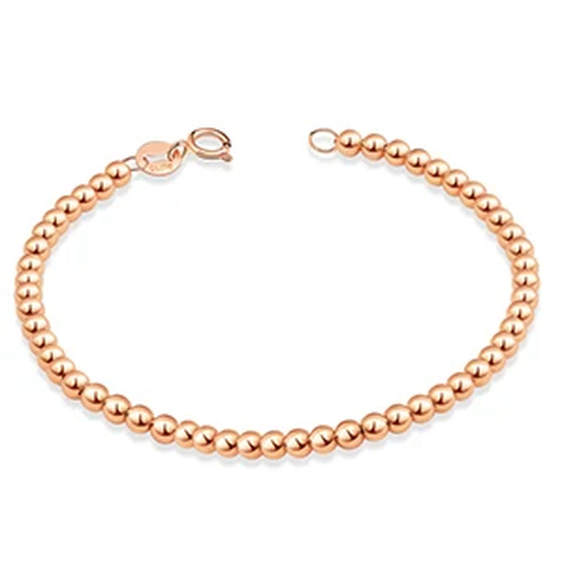 18K Bracelet Strand 4Mm Au750 Gold Beads Baby Children Ladies Girls Gift Women Fine Jewelry Length from 12Cm to 21Cm
