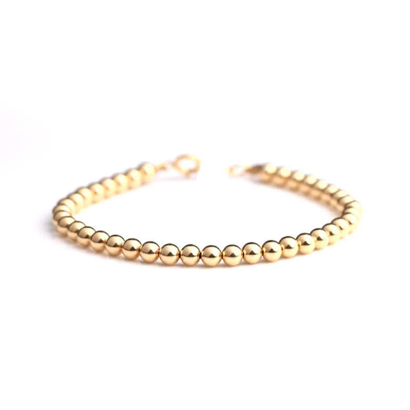 18K Bracelet Strand 4Mm Au750 Gold Beads Baby Children Ladies Girls Gift Women Fine Jewelry Length from 12Cm to 21Cm