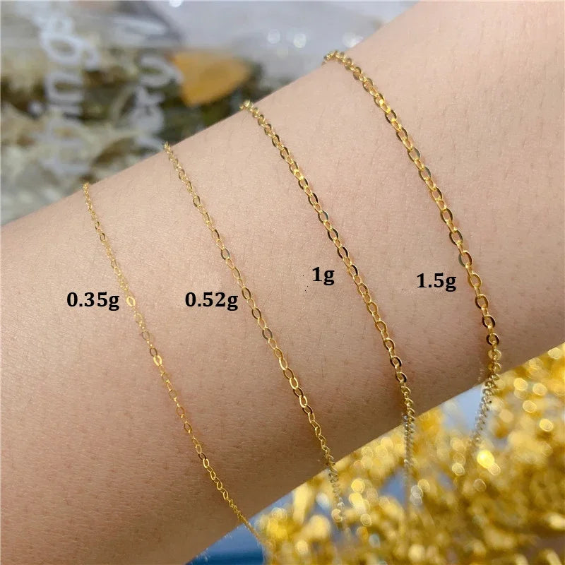 YUNLI Genuine 18K Gold Chain Necklace Classic Simple O Chain Design Pure Gold AU750 for Women Fine Jewelry Gift