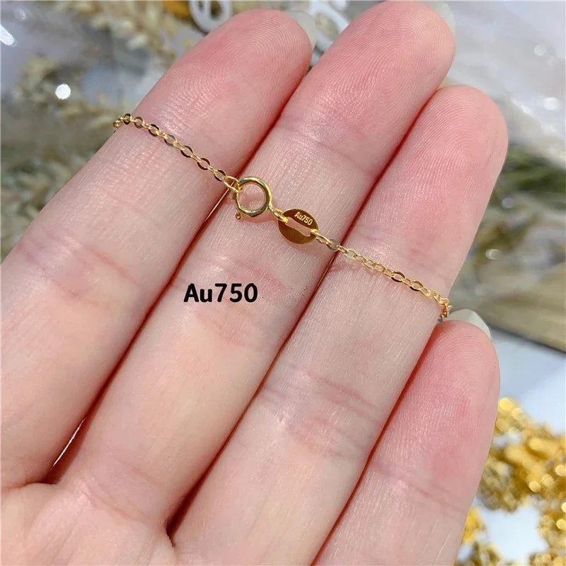 YUNLI Genuine 18K Gold Chain Necklace Classic Simple O Chain Design Pure Gold AU750 for Women Fine Jewelry Gift