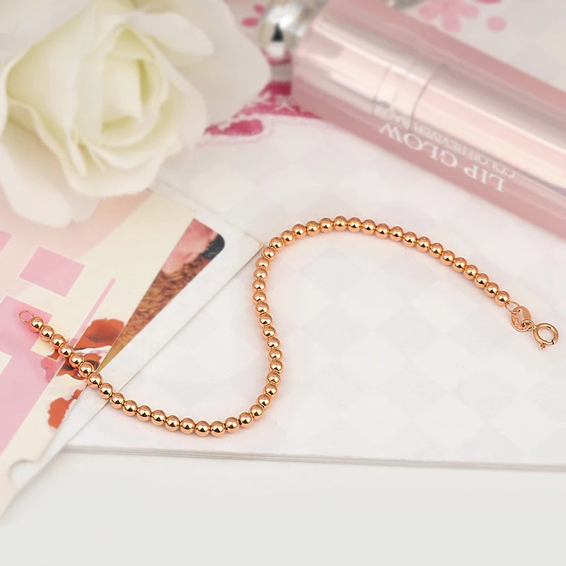 18K Bracelet Strand 4Mm Au750 Gold Beads Baby Children Ladies Girls Gift Women Fine Jewelry Length from 12Cm to 21Cm