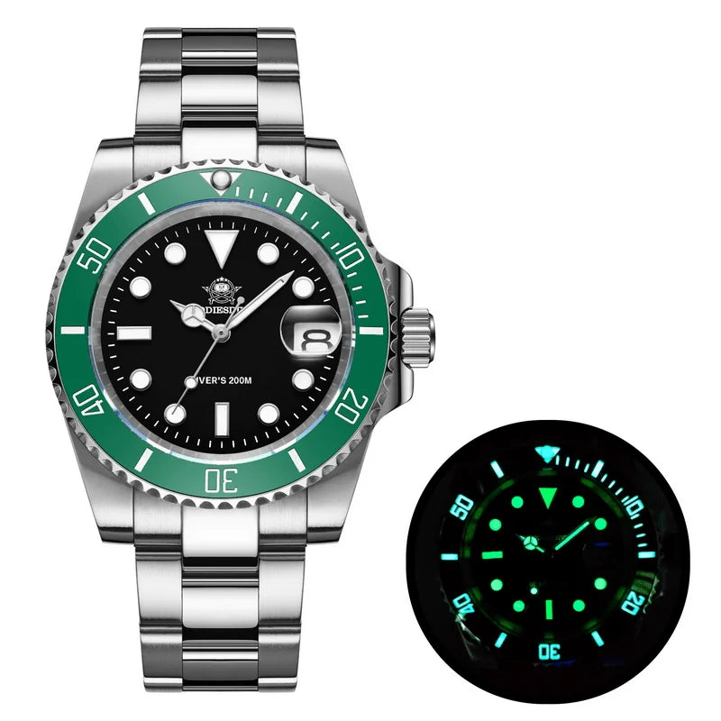 Fashion Watch Stainless Steel Diver Watch 200M C3 Super Luminous Sport Luxury Watch Reloj Hombre Quartz Men Watch