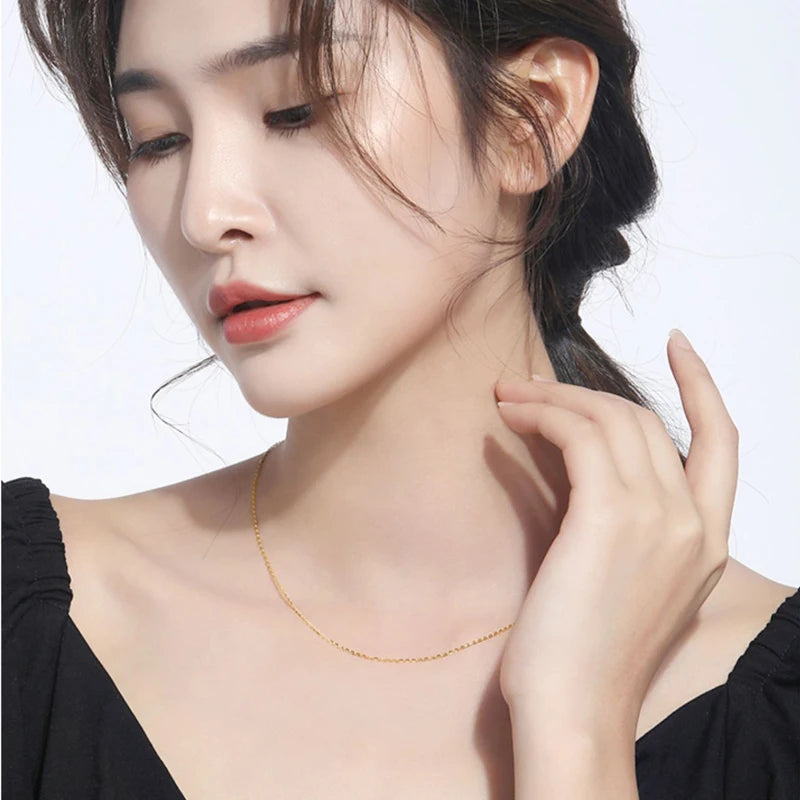 YUNLI Genuine 18K Gold Chain Necklace Classic Simple O Chain Design Pure Gold AU750 for Women Fine Jewelry Gift