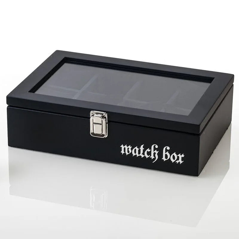 8 Slots Wood Watch Box Organizer Luxury Watch Holder with Glass Window Mens Wrist Watch Display Black Watch Cabinet